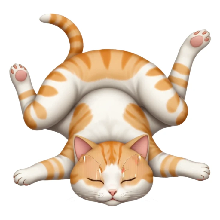 grey and white small cat eyes closed lying down upside down with paws stretched out straight in different directions sticker