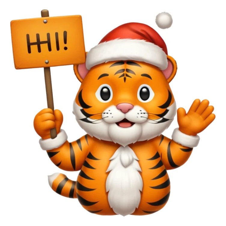 Happy Santa tiger holding a sign that says "Hi Jamie" sticker