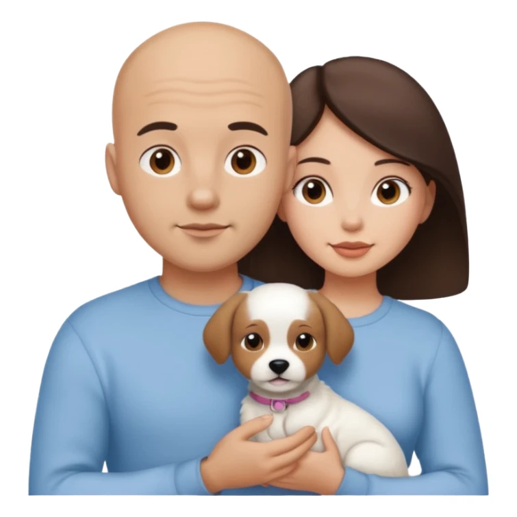 Bald guy with brunette girl and all white puppy sticker