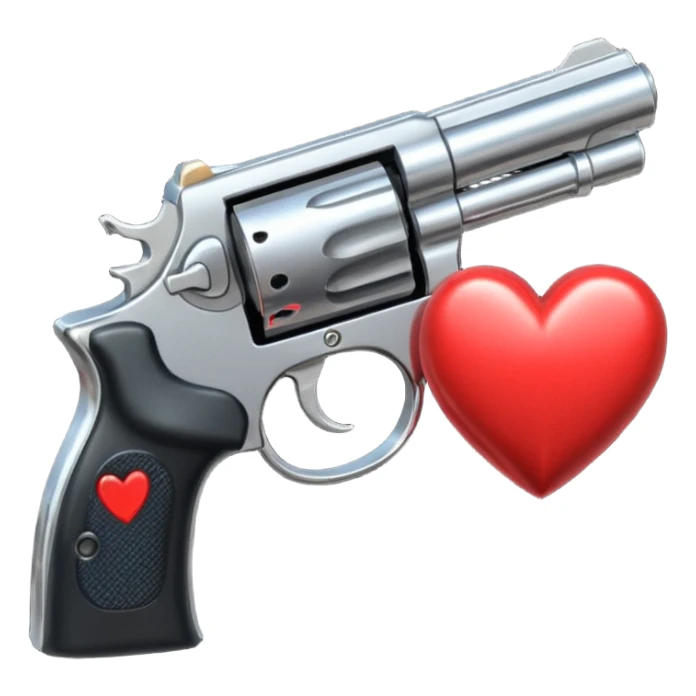 Black hand gun shooting a heart bullets out of the tip  sticker