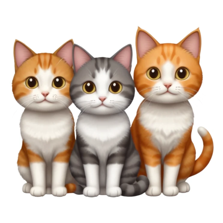 3 different coloured short haired cats including; a dark brown tabby and white cat, and a dark grey and white and a ginger and white sticker