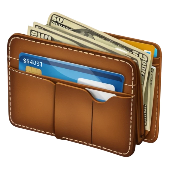 portefeuille marron avec pleins de billet et carte bancaire sticker