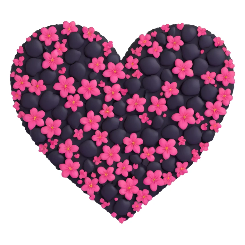 goth sakura heart, black heart with extra sakura petals, lush and vibrant sticker
