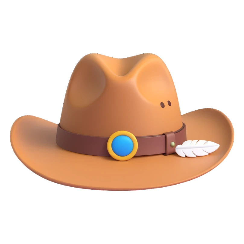 Add a single feather tucked into the leather band of the Billy Jack hat, keep the 3D emoji style. sticker