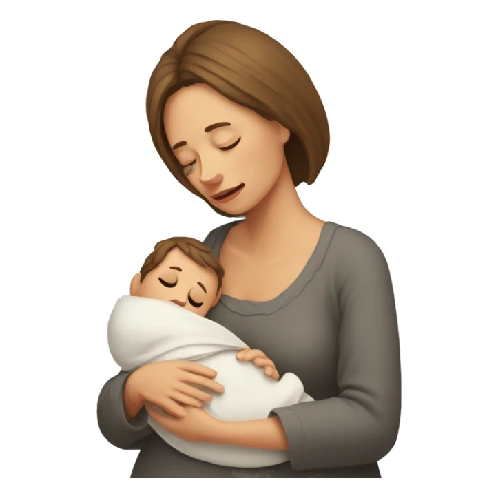 European sad mother with newborn sticker