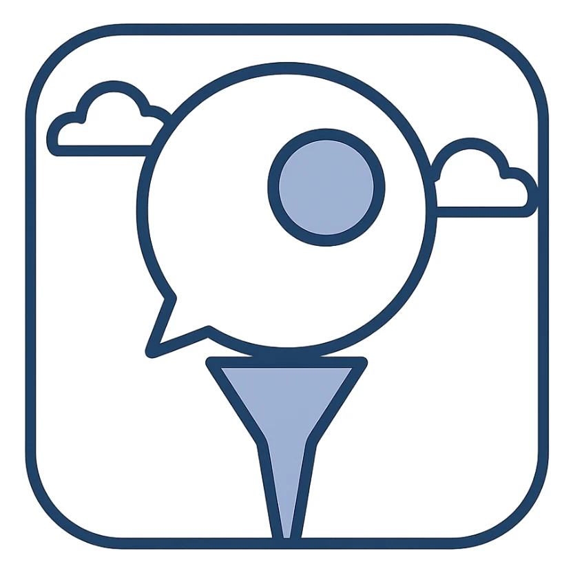 abstract app icon for TeeTalk, a golf caddie AI, using geometric shapes to suggest a golf tee and speech bubble, minimal and modern sticker