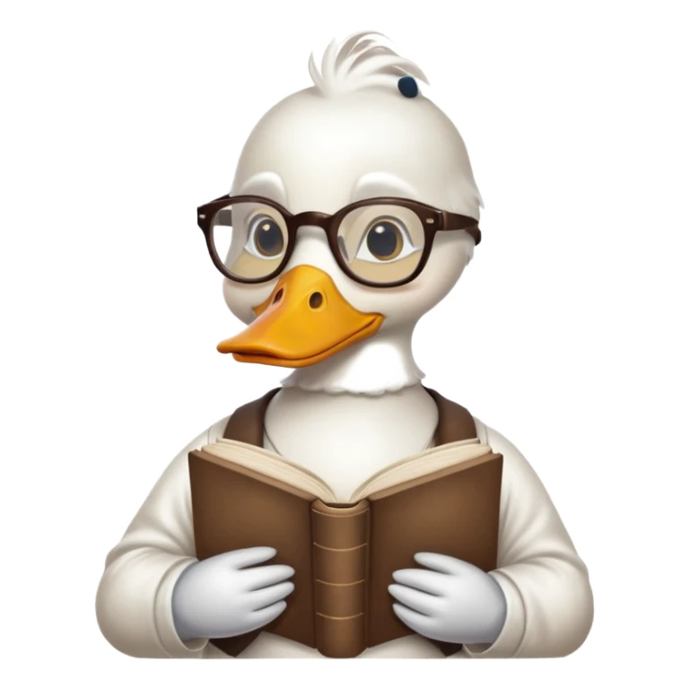 white duck holding book wearing glasses sticker