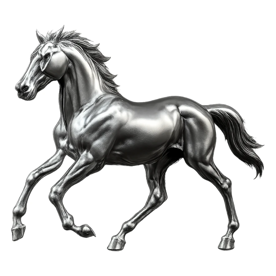silver metal chrome spirit horse running, highly reflective sticker