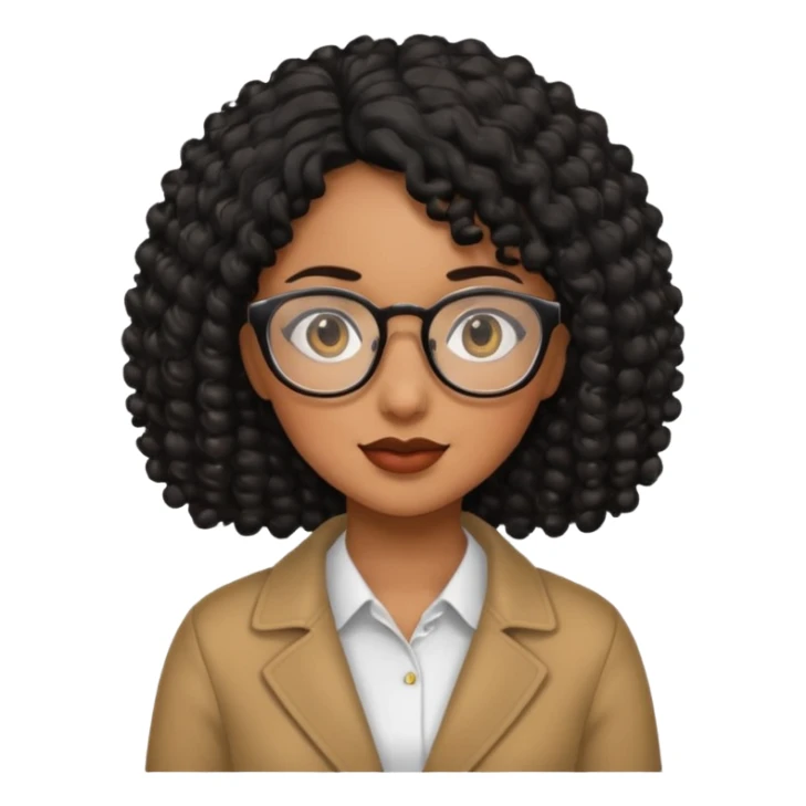 Chica con cabello rizado color negro, piel morena y que use lentes sticker