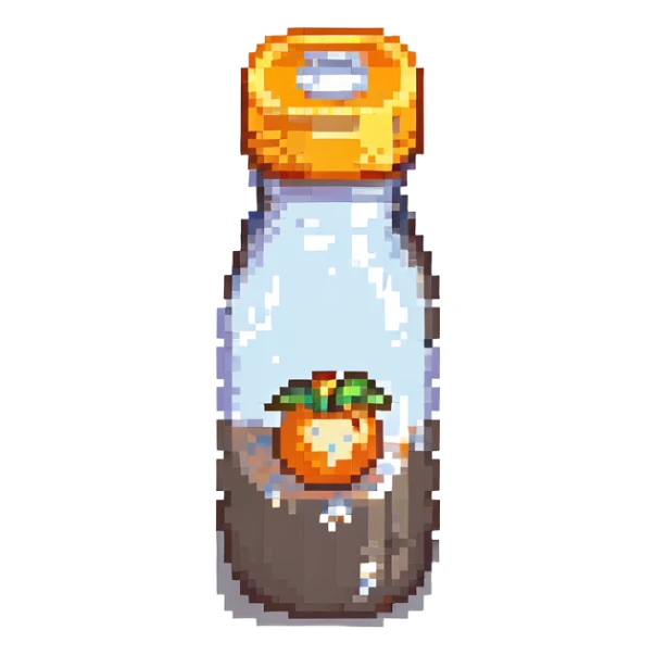pixel art baby bottle containing milk with orange lid sticker
