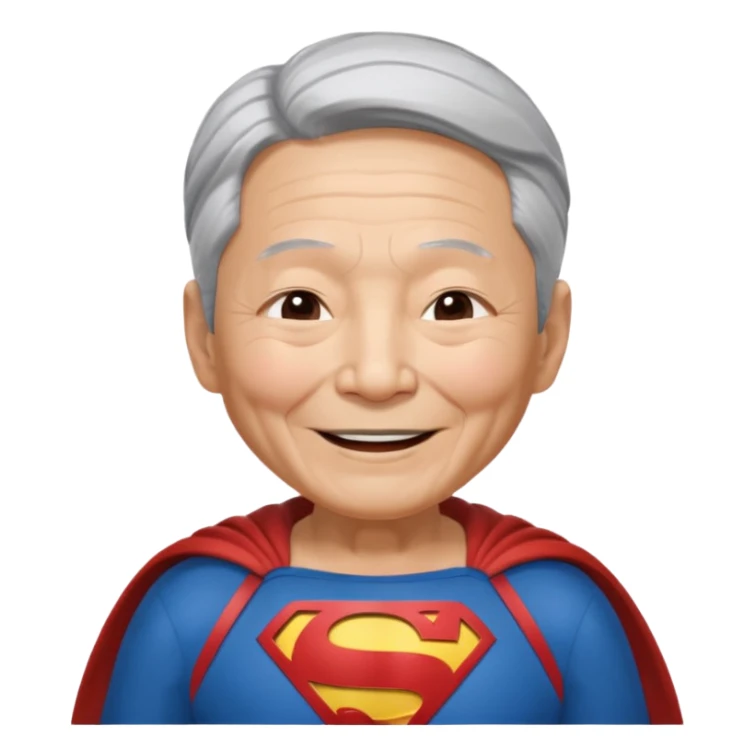 Chinese elderly dressed as Superman laughing with closed eyes sticker