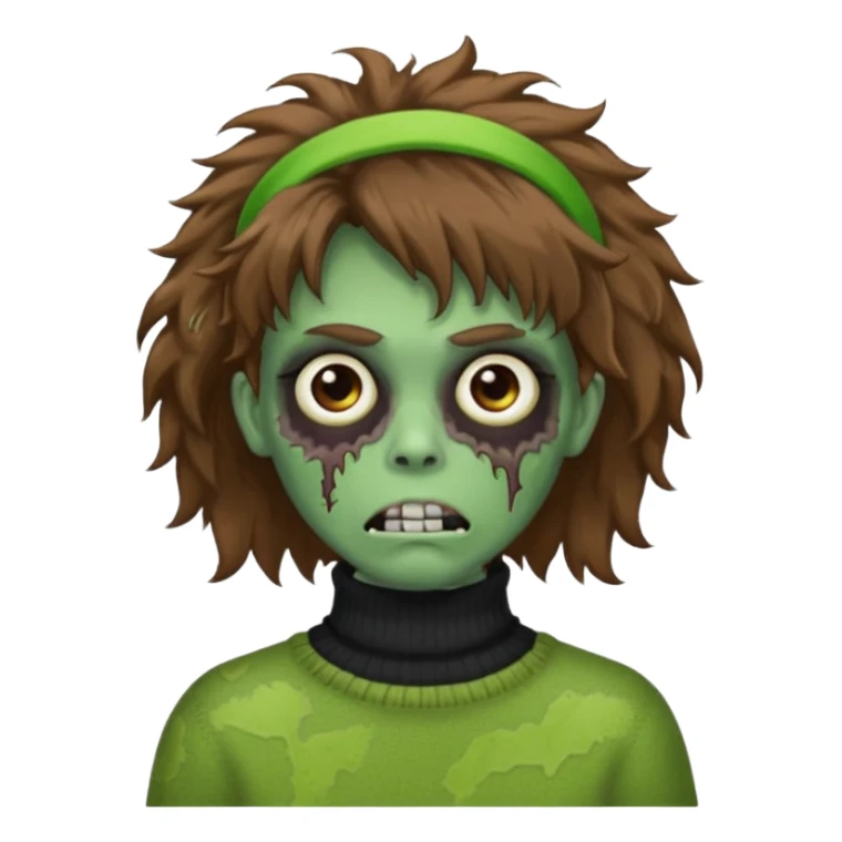 brown fluffy haired green zombie with turtleneck sweater and hair band sticker