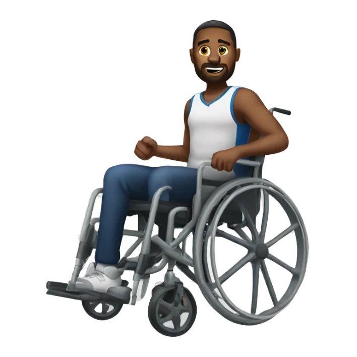 a man in a wheelchair holding a basketball sticker