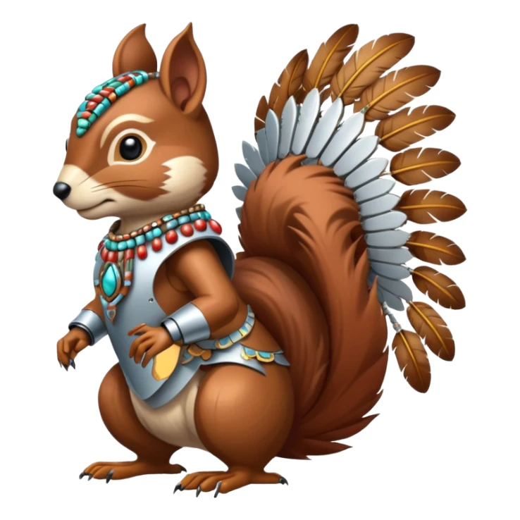 Full Robotic squirrel wearing native American regalia with feathers and beads sticker