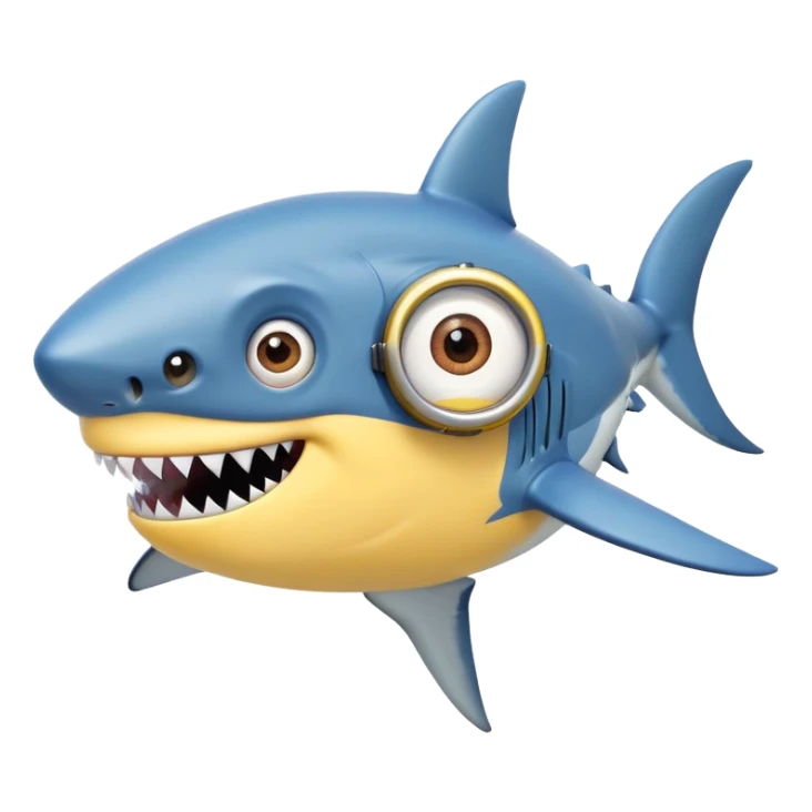 A minion with shark teeth and a shark body sticker