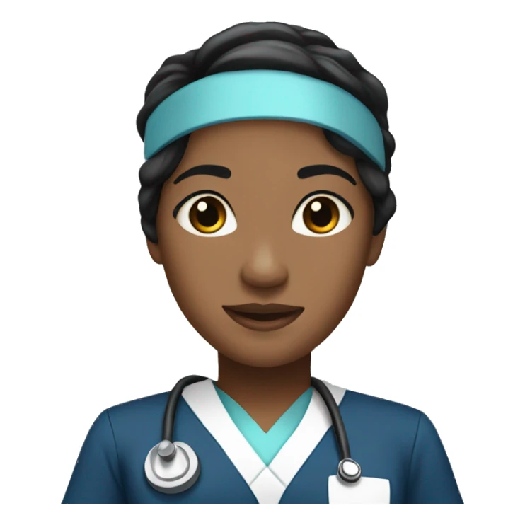 Nurse in navy blue scrubs with black hair sticker