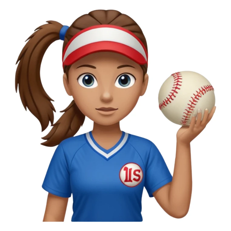 Girl Brown hair pony tail with blue eyes softball pitcher  sticker