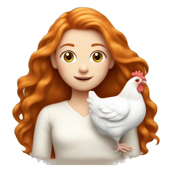 Ginger girl with Long hair and a white hen inside her Arms  sticker