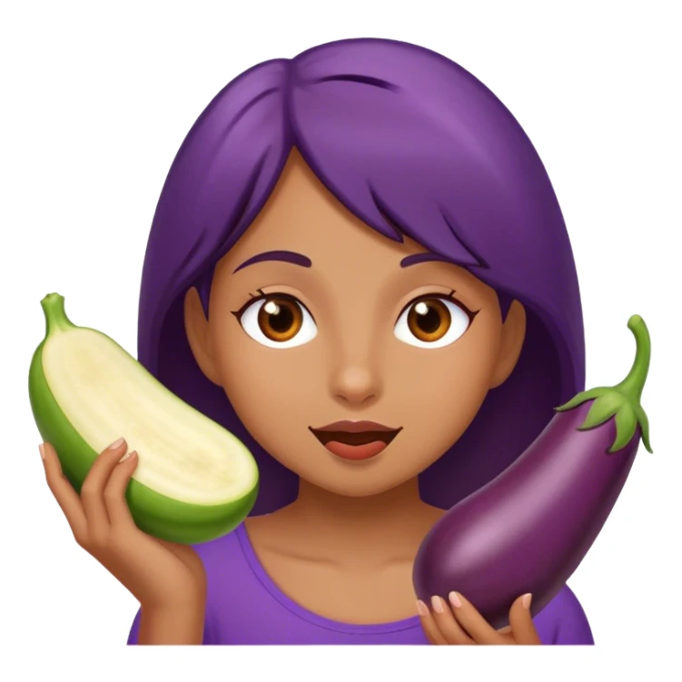 Girl eating eggplat sticker
