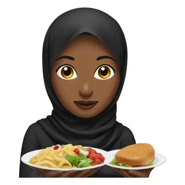 2 women, black,hijabi, eating food sticker