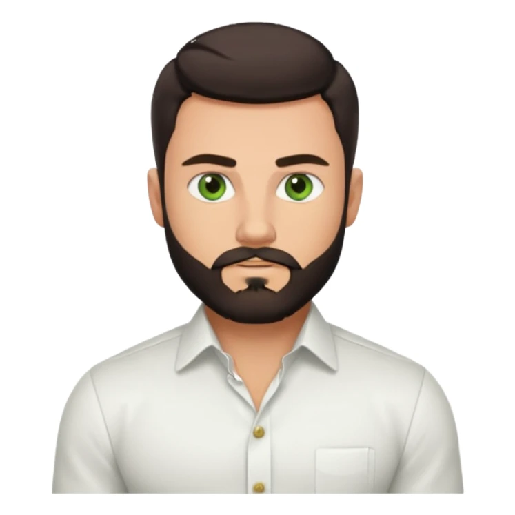 Man with a short full beard, Styled hair, Best looking man in the planet, onepiece style dark hair, green eyes, more realistic style more maskulin. Wearing a white formal shirt, first buttons open macho style, muscular

 sticker