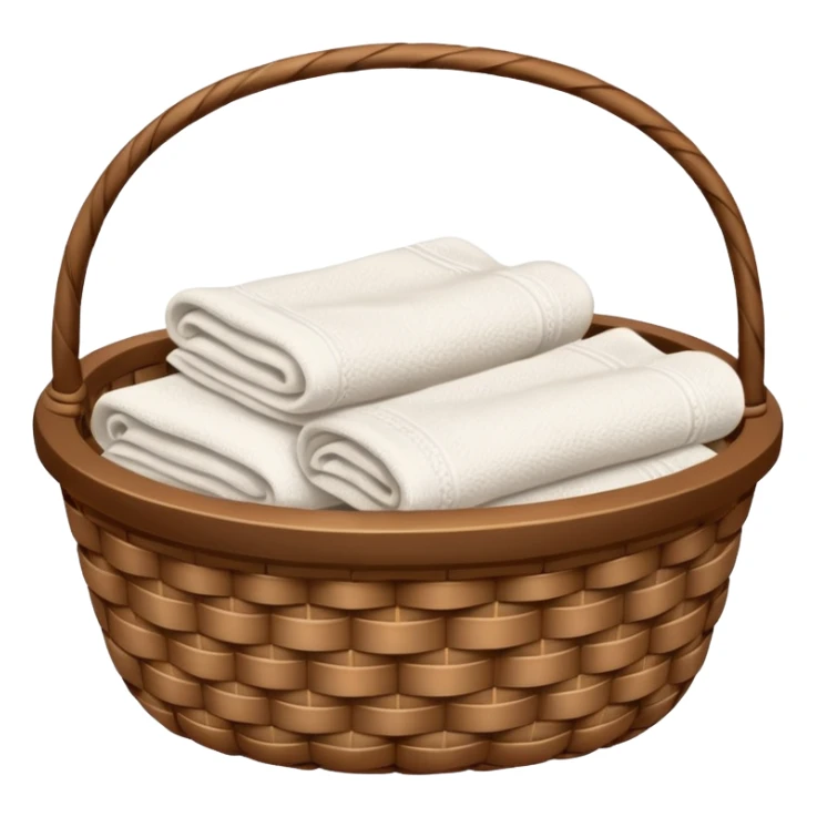 A woven Brown basket with fresh washed linen, white towels  sticker