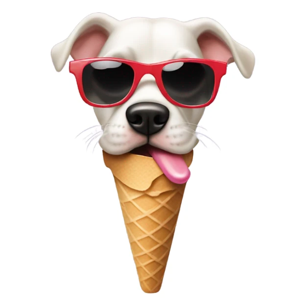A dog licking a ice cream cone with cool sunglasses sticker