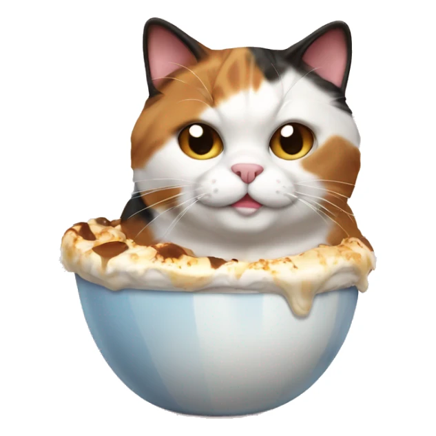 Realistic Fat calico cat with sundae sticker