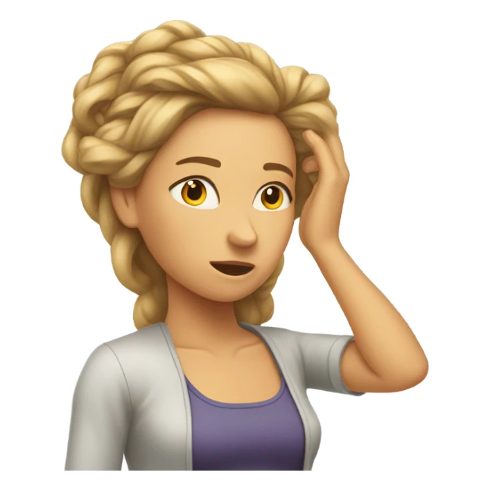 Woman tugging on her hair sticker