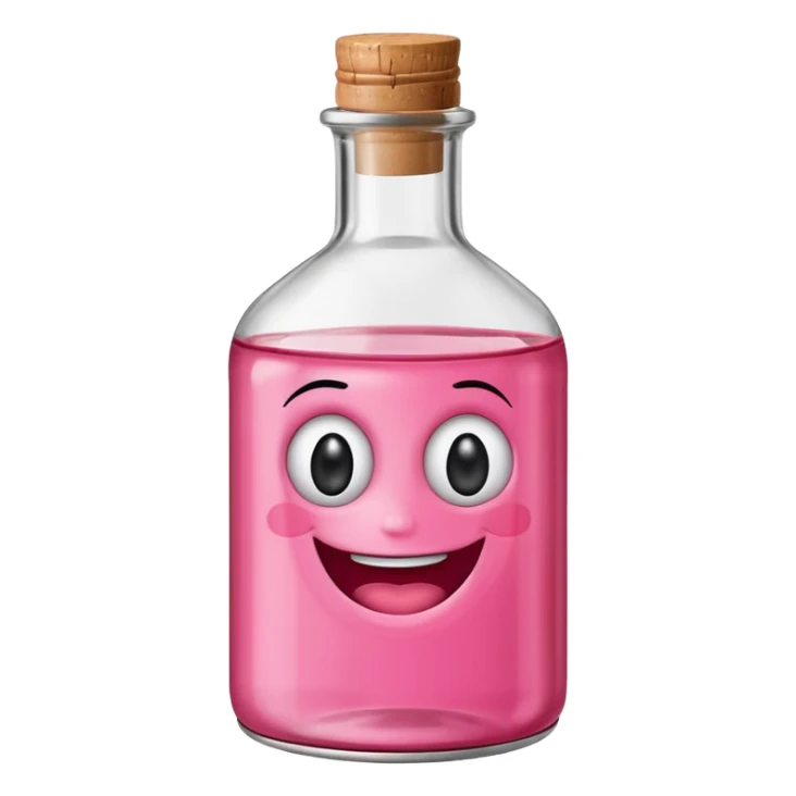 Smiling bottle of oil pink with silly face sticker