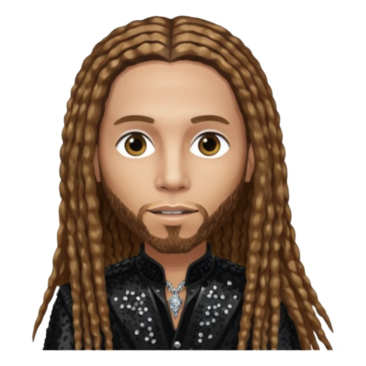 Brian Head Welch from Korn with long light brown hair, light skin, black sequin outfit sticker