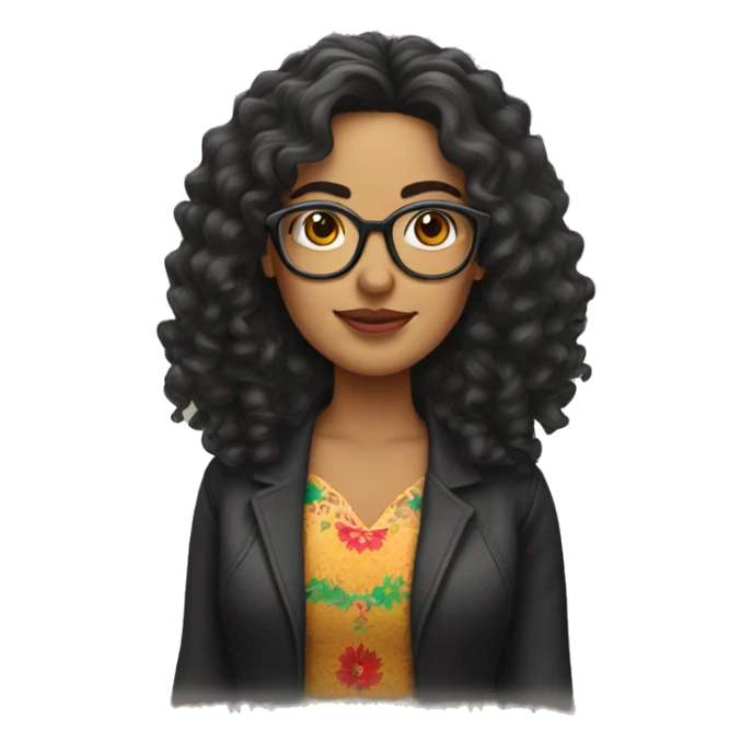 Mexican woman with long curly hair and glasses sticker