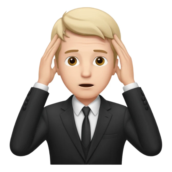 white man in formal suit surprised, hands on head sticker