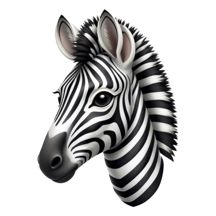 Cinematic Noble Zebra Portrait Emoji, Poised and regal, with a lean, elegant build and a striking Fur of bold black and white stripes, deep-set soulful piercing eyes, Simplified yet sharp and sophisticated features, highly detailed, glowing with a soft, dignified glow, high shine, intelligent and graceful, stylized with an air of savannah chic, focused and attentive, soft glowing outline, capturing the essence of a watchful and confident equine, so majestic it feels as though it could gallop out of the screen with effortless authority! sticker