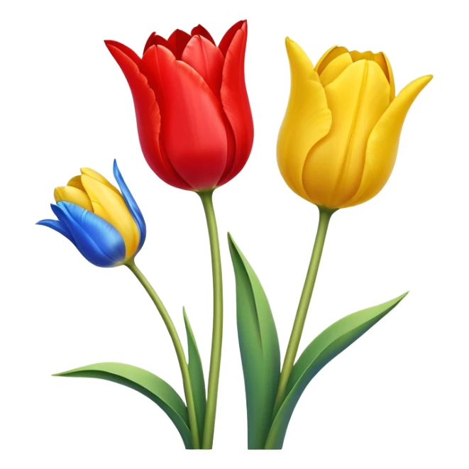three tulips - one red tulip, one blue tulip, and one yellow tulip sticker