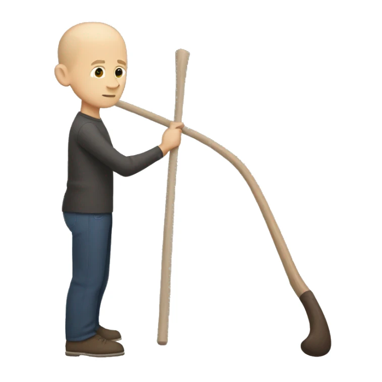 white man with short hair like a buzz cut holding a big stick sticker