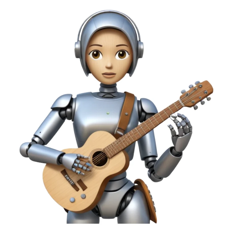 a robot carry her note and guitar and try to change the world sticker