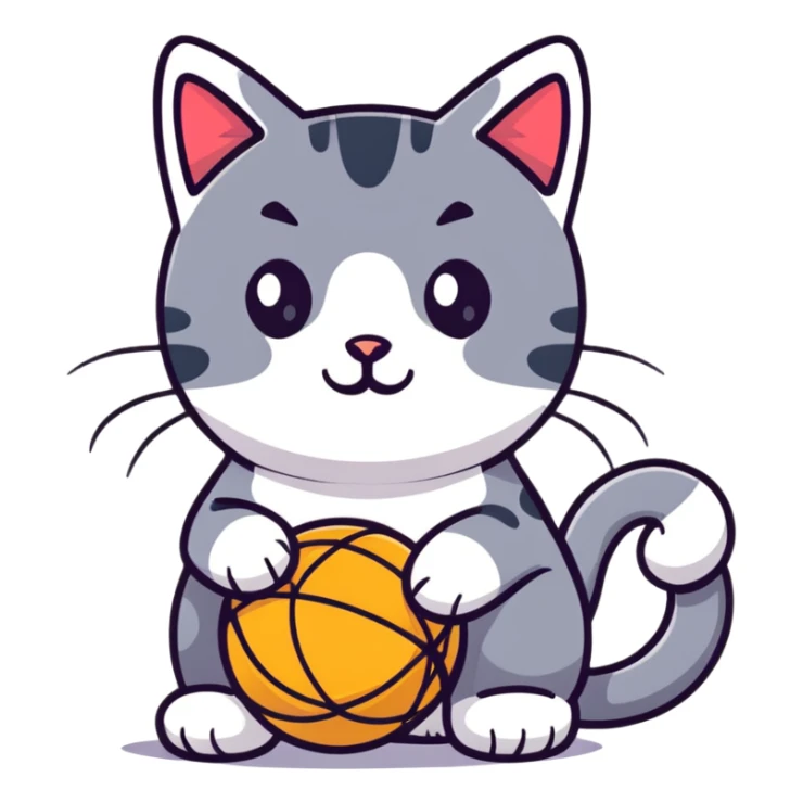 A playful cat with a ball of yarn sticker
