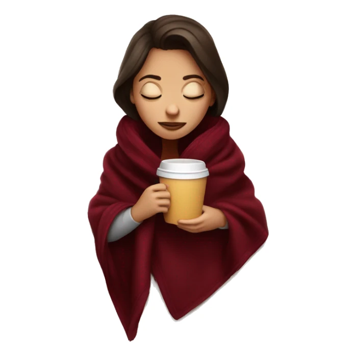 Brunette girl inside a maroon blanket sipping coffee eyes closed sticker