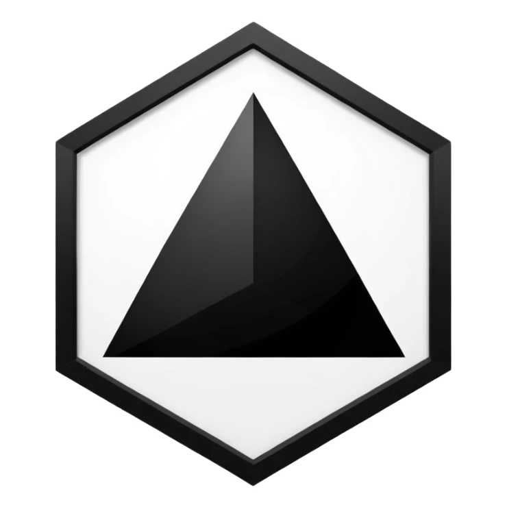 The centerpiece of the structure is a stark white hexagon. Inside the hexagon is a bold black equilateral triangle, perfectly centered. Inside the triangle is a white circle , perfectly centered. Inside the white circle is a bold black square perfectly centered. sticker