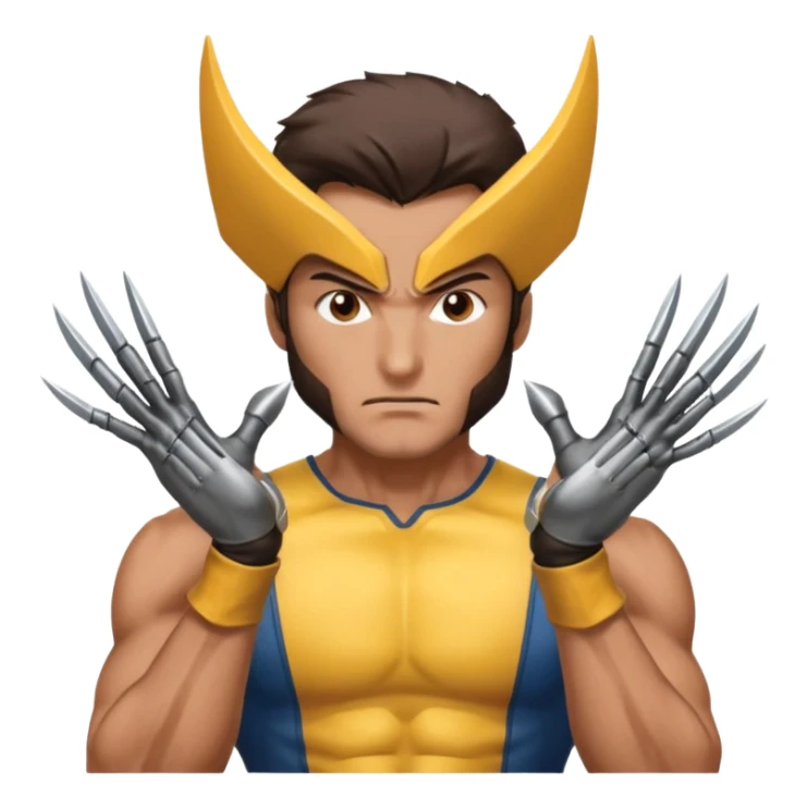 Make a man with brown eyes wearing a wolverine costume, with claws on his hands, who is wondering? sticker