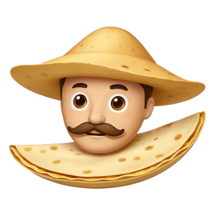 a flying tortillo with a thick mustache, no handlebar corners on the mustache sticker