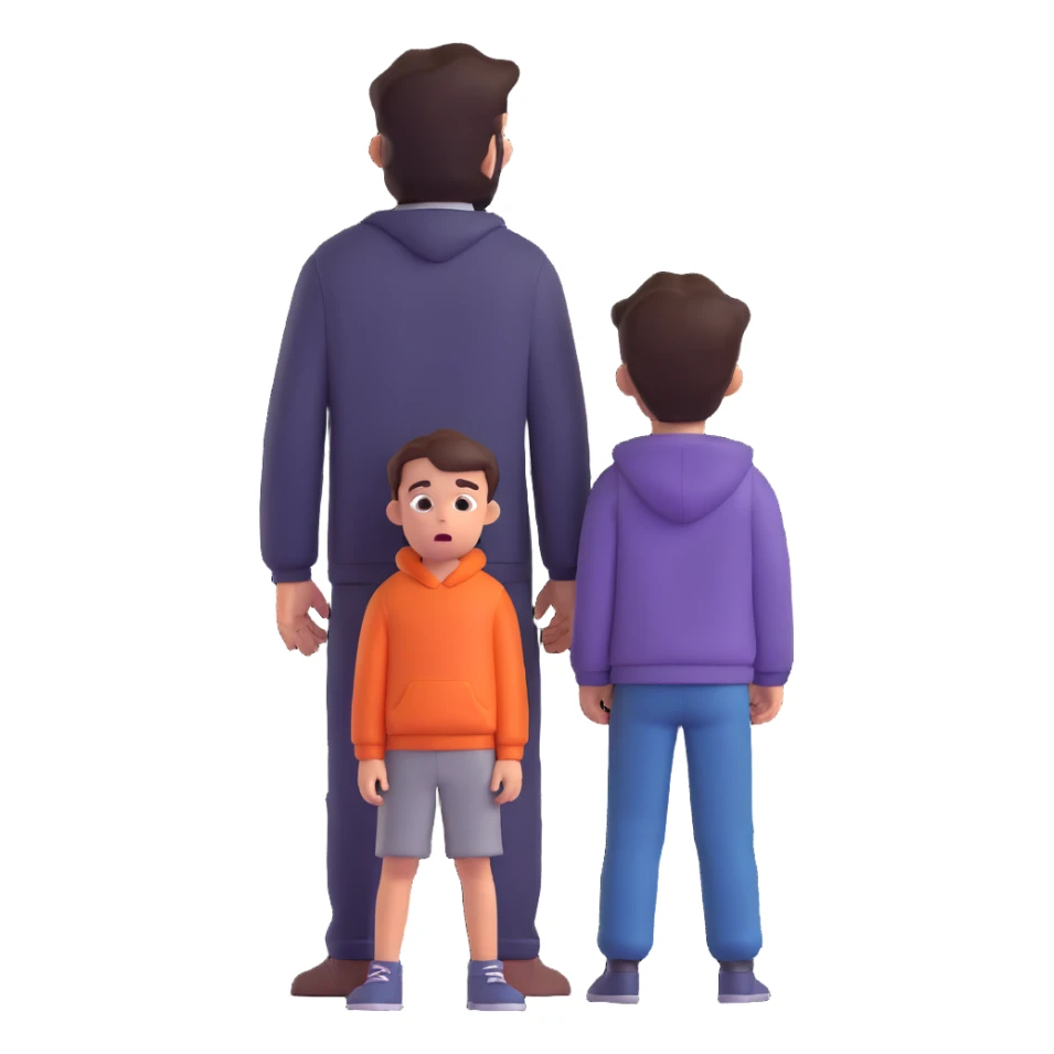 a scared child with a man silhouette behind the back sticker