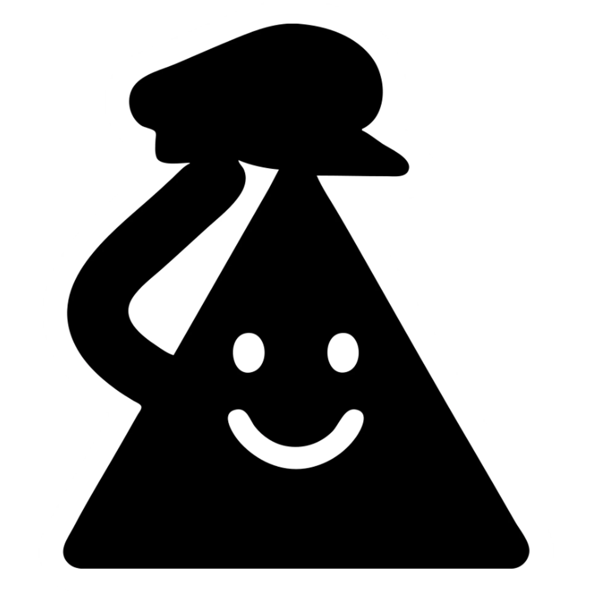 A magical isosceles triangle that is smiling and saluting with a cap sticker