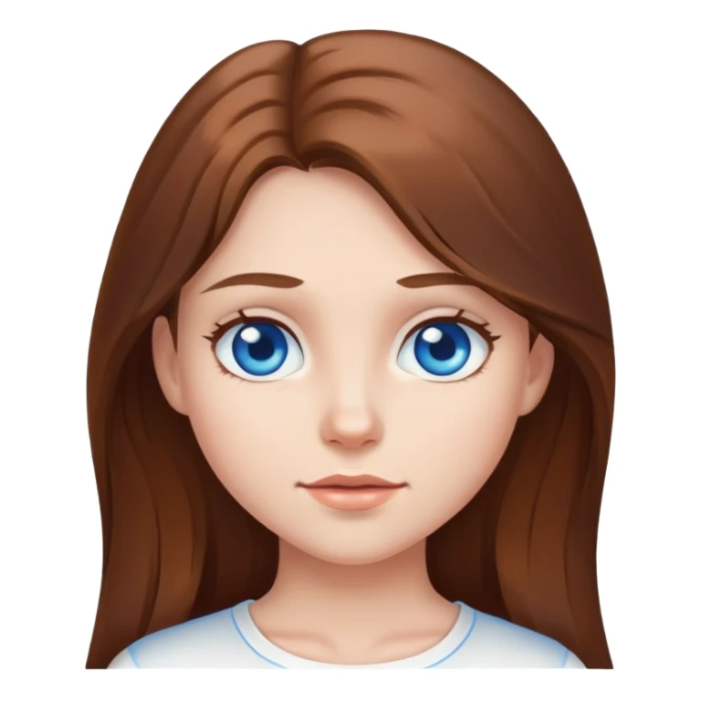 Girl with long brown hair and blue eyes wearing a white top sticker