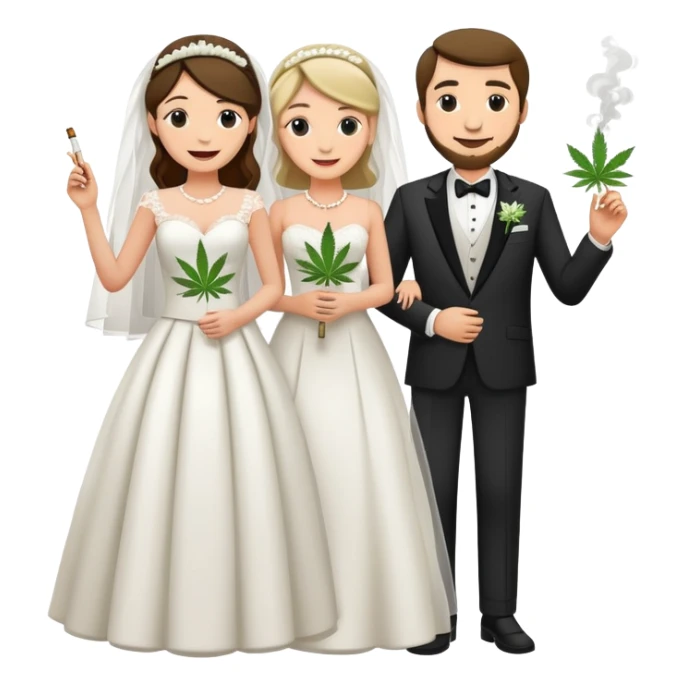 Wedding bride and groom, full body, smoking cannabis together, happy faces sticker
