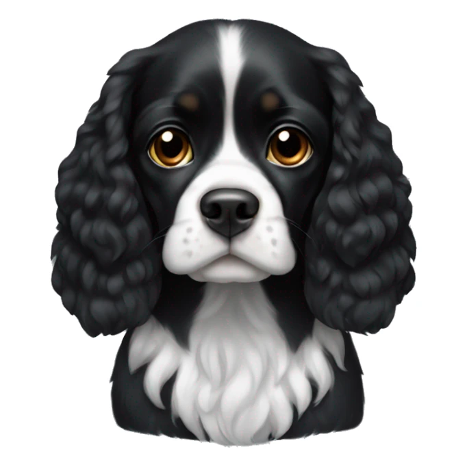 Small completely black king spaniel with black fur on face and white stripe on chest sticker