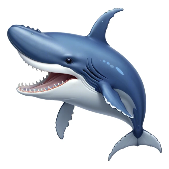 Meme-Worthy Singing Humpback Whale Portrait Emoji, Mouth open wide in a dramatic, melodious pose, showcasing a deep blue-gray body with barnacle accents and an expressive, soulful gaze, Simplified yet artistically graceful features, highly detailed, glowing with a soft, magical marine aura, high shine, enchanting and full of life, stylized with an air of deep-sea wonder, soft glowing outline, capturing the essence of a majestic humpback whale mid-song, resonating with the beauty of the ocean's ancient melodies! sticker