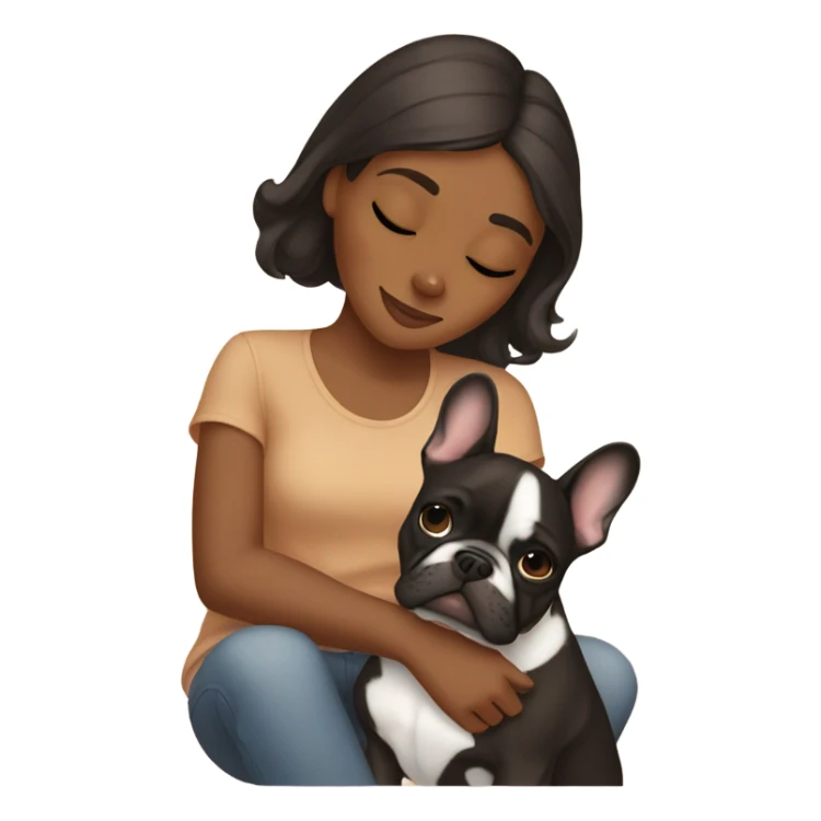 Brown girl cuddling French bulldog  sticker