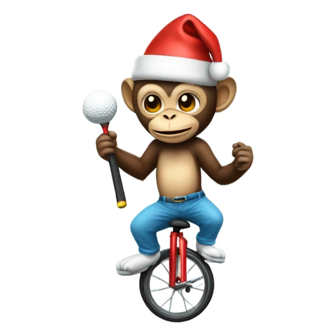 Monkey on a unicycle holding a golf club in a Santa hat  sticker